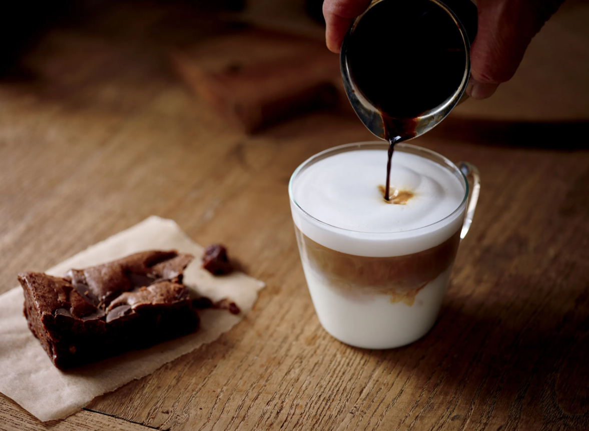 macchiato coffee in the glass